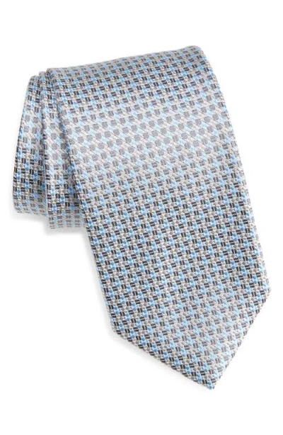 David Donahue Geometric Jacquard Silk Tie In Gray