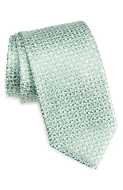 David Donahue Geometric Jacquard Silk Tie In Green