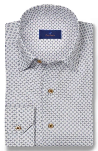 David Donahue Geometric Medallion Pima Cotton Dobby Button-up Shirt In White Sky