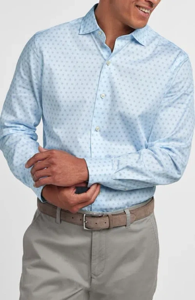 David Donahue Geometric Medallion Print Cotton Button-up Shirt In Blue
