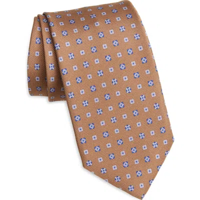 David Donahue Geometric Medallion Print Silk Tie In Cocoa