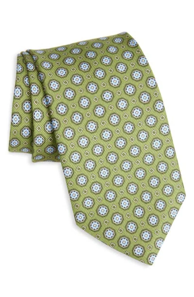 David Donahue Geometric Medallion Silk Tie In Green