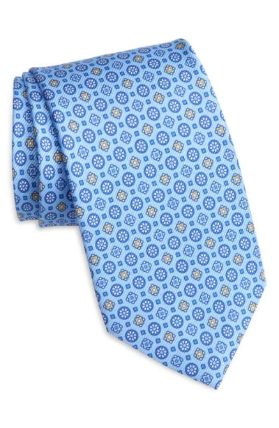 David Donahue Geometric Medallion Silk Tie In Sky