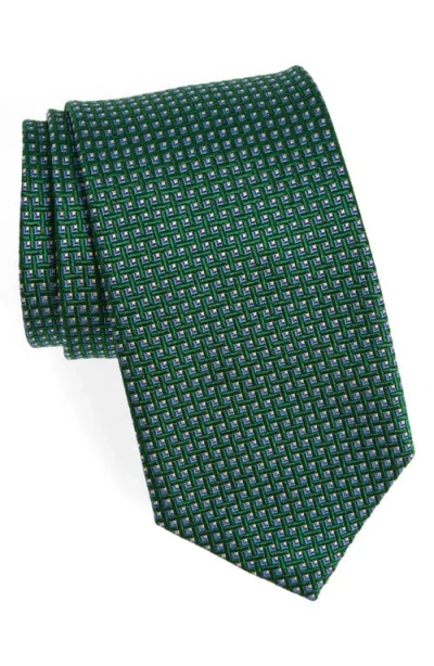 David Donahue Geometric Pattern Silk Tie In Green