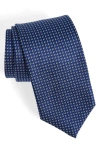 David Donahue Geometric Pattern Silk Tie In Navy