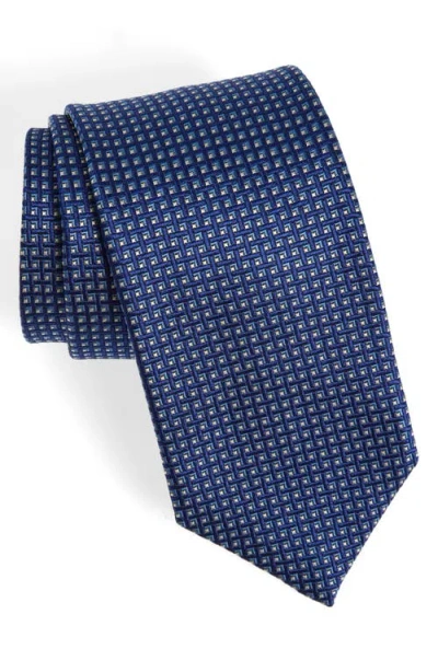 David Donahue Geometric Pattern Silk Tie In Navy