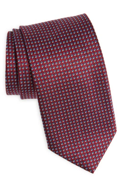 David Donahue Geometric Pattern Silk Tie In Red