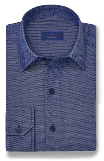 David Donahue Geometric Print Cotton Dress Shirt In Blue
