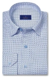 David Donahue Geometric Print Cotton Sport Shirt In Blue