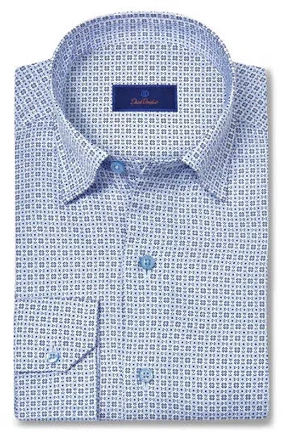 David Donahue Geometric Print Cotton Sport Shirt In Blue