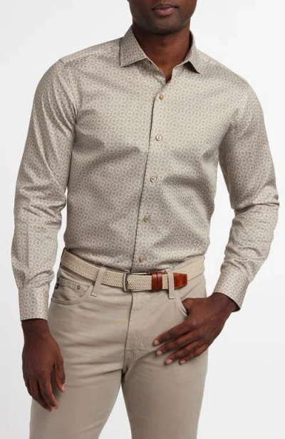 David Donahue Geometric Print Cotton Sport Shirt In Neutral