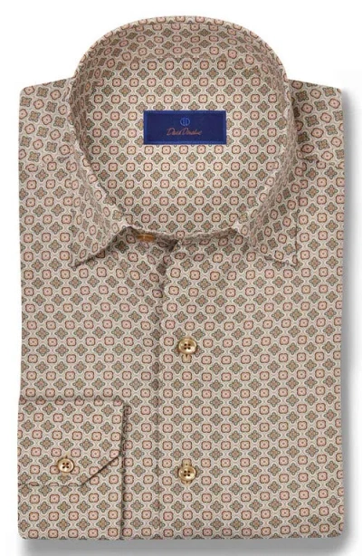David Donahue Geometric Print Sport Shirt In White
