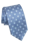 David Donahue Geometric Silk & Linen Tie In Denim