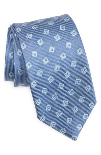 David Donahue Geometric Silk & Linen Tie In Denim