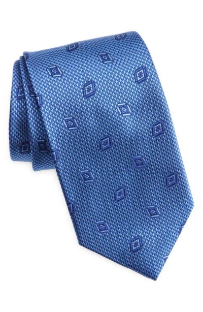 David Donahue Geometric Silk Tie In Blue