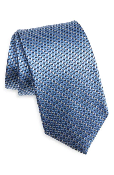 David Donahue Geometric Silk Tie In Blue