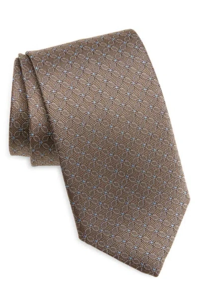 David Donahue Geometric Silk Tie In Brown