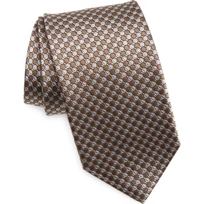 David Donahue Geometric Silk Tie In Brown