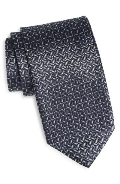 David Donahue Geometric Silk Tie In Gray