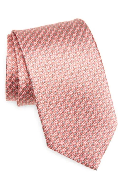 David Donahue Geometric Silk Tie In Melon