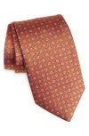 David Donahue Geometric Silk Tie In Orange