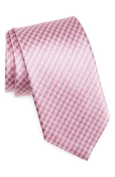 David Donahue Geometric Silk Tie In Brown