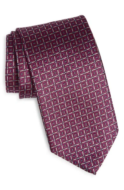 David Donahue Geometric Silk Tie In Purple