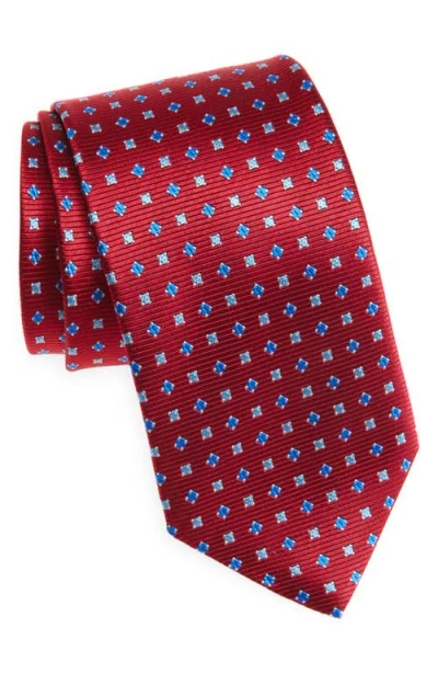 David Donahue Geometric Silk Tie In Red