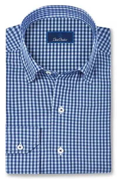 David Donahue Gingham Performance Sport Shirt In Sky/ Navy