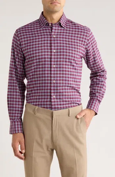 David Donahue Herringbone Check Print Sport Shirt In Purple