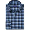David Donahue Herringbone Check Sport Shirt In Blue
