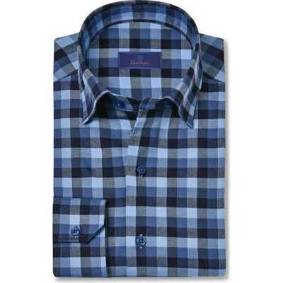 David Donahue Herringbone Check Sport Shirt In Blue