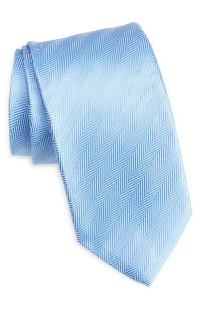David Donahue Herringbone Jacquard Silk Tie In Blue