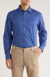 David Donahue Herringbone Micro Check Print Sport Shirt In Blue