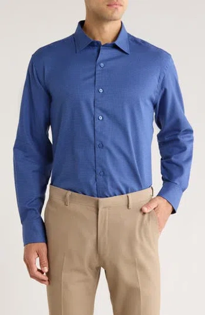 David Donahue Herringbone Micro Check Print Sport Shirt In Blue