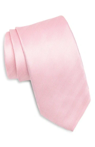 David Donahue Herringbone Silk Tie In Pink