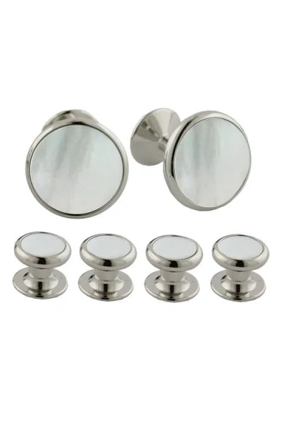 David Donahue Inlay Cuff Link & Stud Set In Silver M.o.p