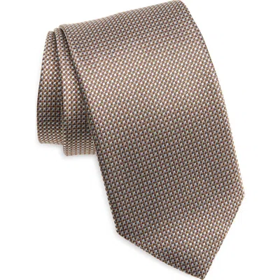 David Donahue Jacquard Silk Tie In Brown
