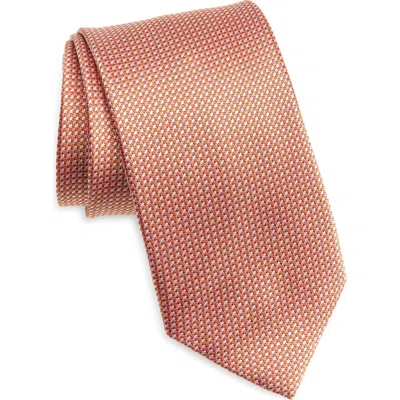 David Donahue Jacquard Silk Tie In Orange