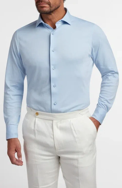 David Donahue Knit Cotton Button-up Shirt In Blue