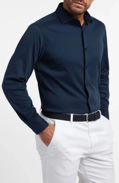 David Donahue Knit Cotton Button-up Shirt In Blue