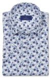 David Donahue Tropical Print Short Sleeve Shirt In Blue