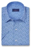 David Donahue Linen & Cotton Short Sleeve Sport Shirt In Blue