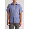 David Donahue Linen & Cotton Short Sleeve Sport Shirt In Blue