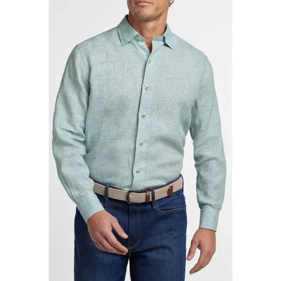 David Donahue Linen Check Sport Shirt In Green