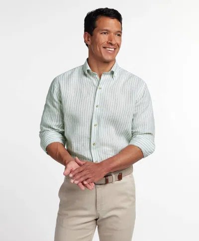 David Donahue Linen Stripe Sport Shirt In Sage In Multi