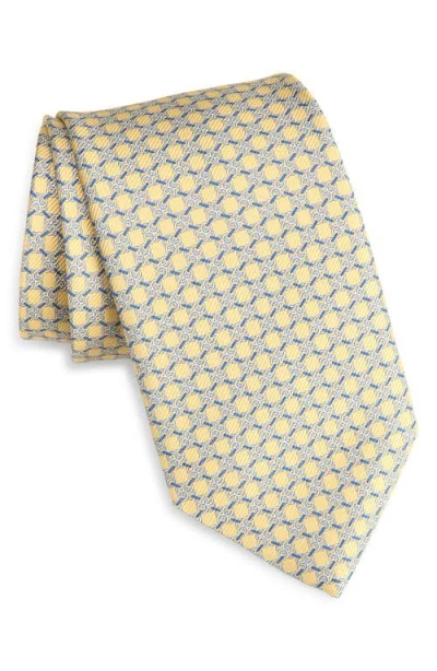 David Donahue Link Pattern Silk Twill Tie In Yellow