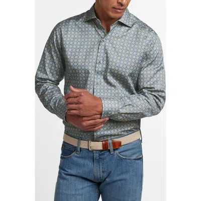 David Donahue Medallion Print Cotton Button-up Shirt In Green