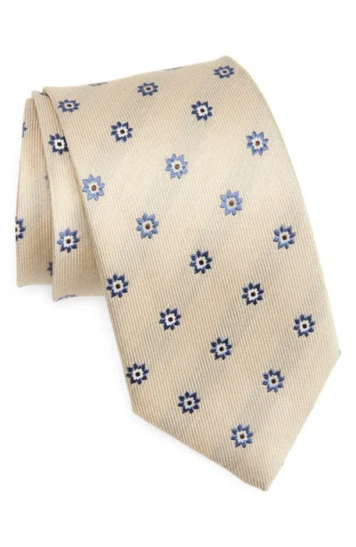David Donahue Medallion Silk & Linen Tie In Sand