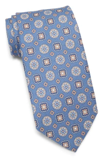 David Donahue Medallion Silk Tie In Blue
